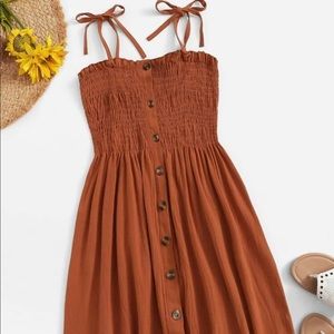 SHEIN Smocked Button Self Tie Cami Dress